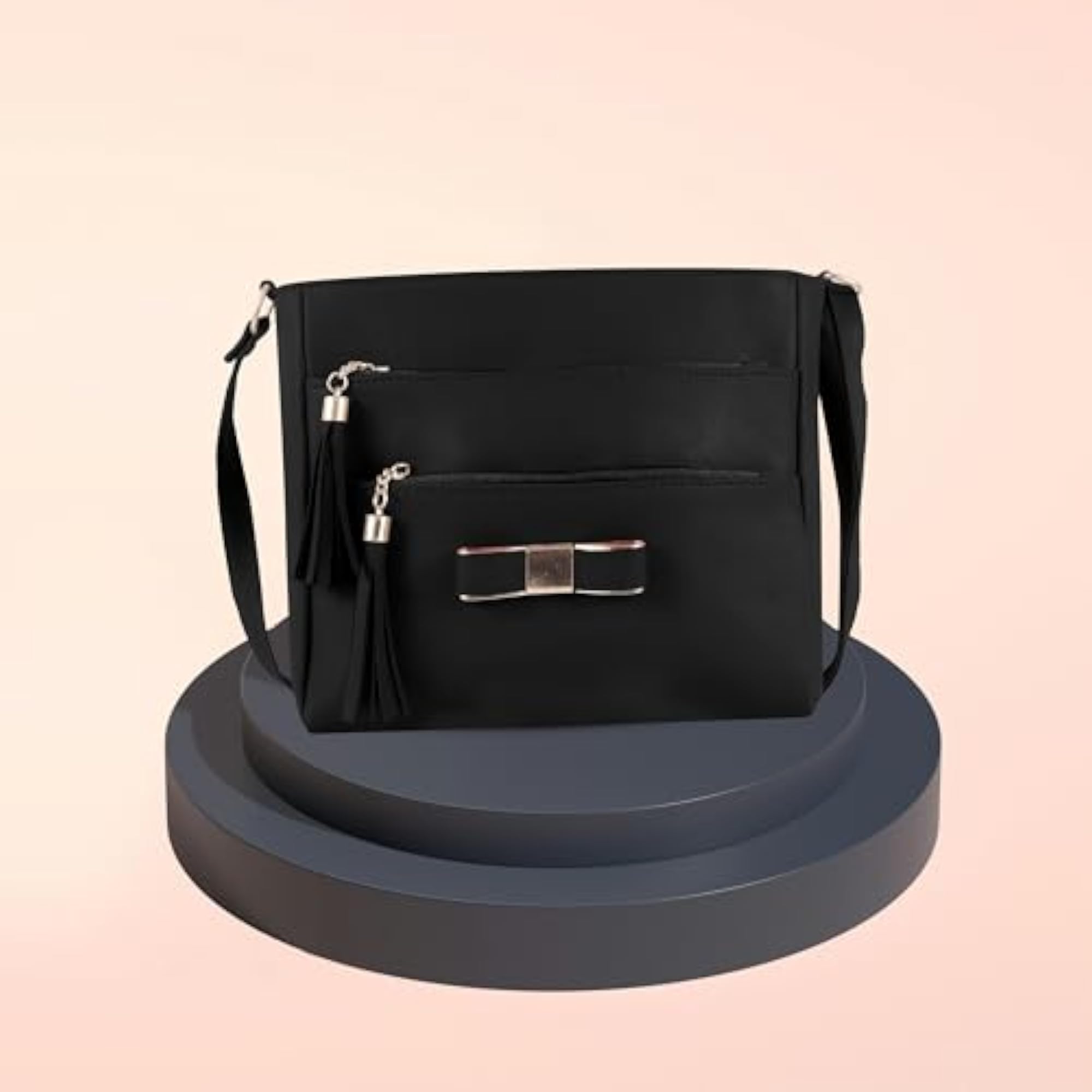 PU Leather Messenger Bag, Black